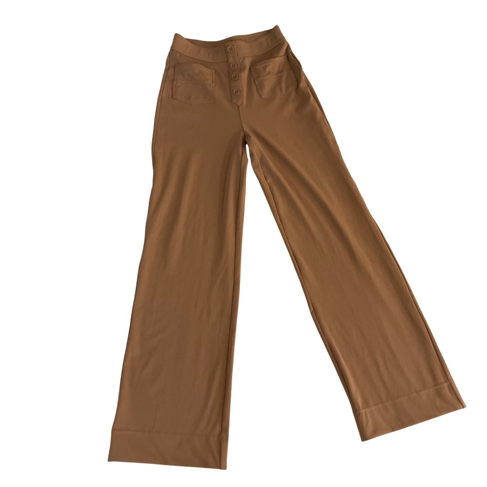 Halara Wide Leg Pants Women XS Brown Button Front High Waisted Athleisure NWT